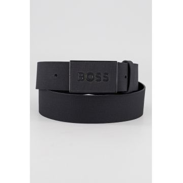 Curea de piele cu catarama logo metalica - Negru