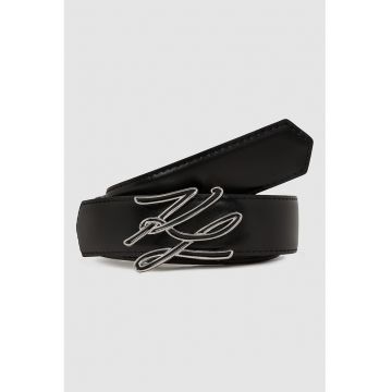 Curea de piele cu logo - Negru
