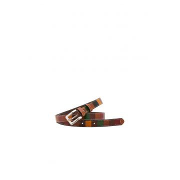 Curea de piele cu model colorblock - Maro cognac