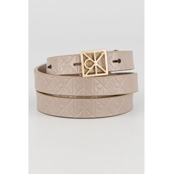 Curea de piele cu model monograma - Maro taupe deschis