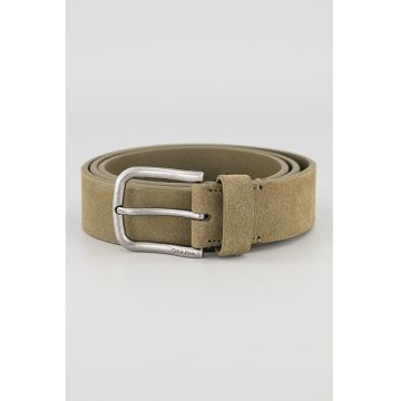 Curea de piele intoarsa cu model uni - Verde stins
