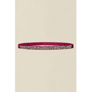 Curea din material textil decorata cu strasuri - Roz inchis/Argintiu