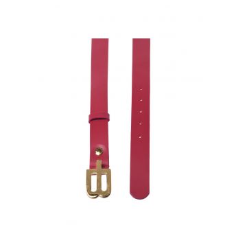 Curea din piele cu catarama cu nit si model monograma - Fucsia