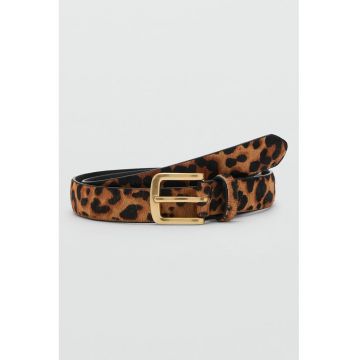 Curea din piele cu imprimeu animal print - Maro inchis/Caramel