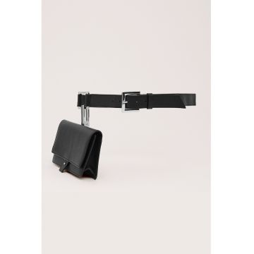 Curea din piele cu portofel pentru monede - Negru