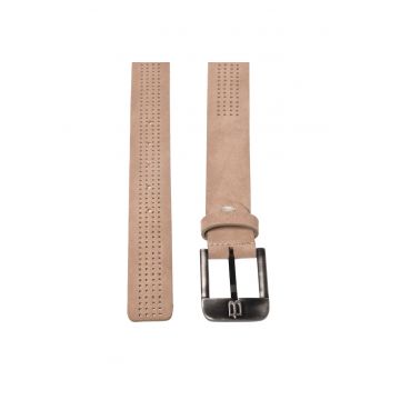 Curea din piele intoarsa cu design perforat - Bej