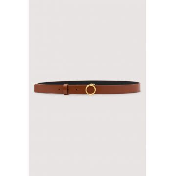 Curea skinny de piele cu catarama cu nit - Maro scortisoara