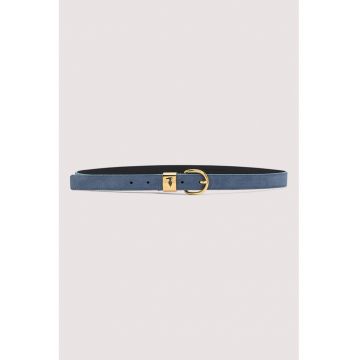 Curea skinny de piele intoarsa - Albastru prafuit
