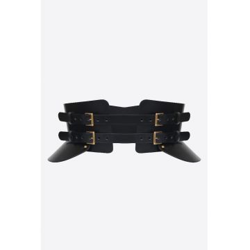 Peplum Maia Leather Corset Belt - 55- 67 cm / Black & Gold