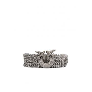 Plastic  Metal Mesh A2X8 Pinko curea dama femeie Metal Mesh A2X8 Strass Buckle Belt H dama