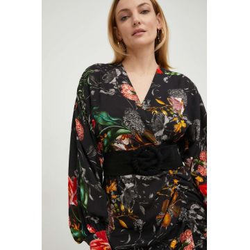 Answear Lab curea din piele intoarsa femei, culoarea negru
