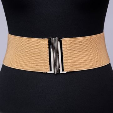 Curea lata bej din material elastic- 7,5 cm