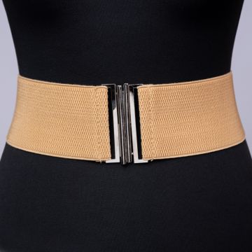 Curea lata bej din material elastic- 7,5 cm