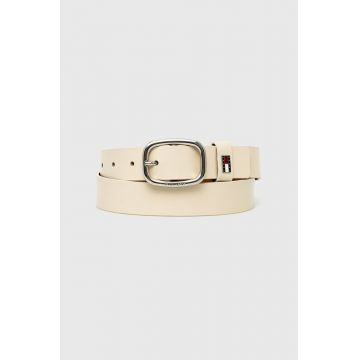 Tommy Jeans curea de piele femei, culoarea bej, AW0AW15836
