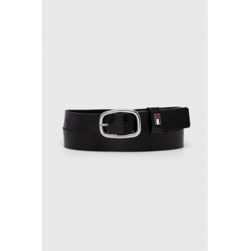 Tommy Jeans curea de piele femei, culoarea negru, AW0AW15836