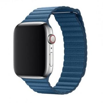 Curea Devia Elegant Leather Loop Cape Cod Blue pentru Apple Watch 38mm / 40mm,  piele, magnetica