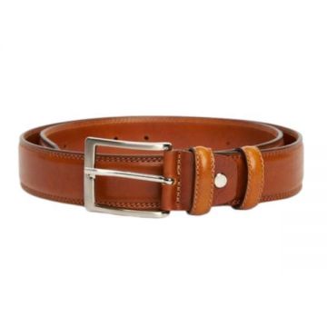 Curea din Piele Camel cu Cusaturi Duble