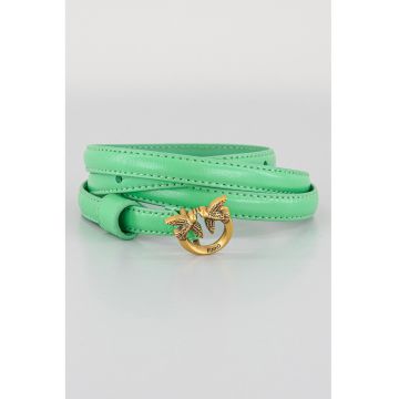 Curea din piele cu logo metalic Love Berry - Verde menta