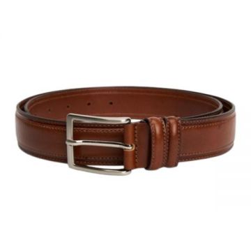 Curea Maro-Cognac din Piele cu Textura Si Cusaturi Duble