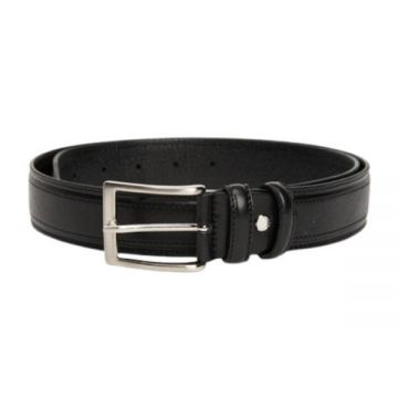 Curea Neagra din Piele cu Textura si Cusaturi Duble