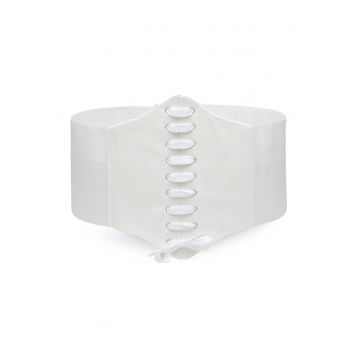 Corset cu garnituri de piele ecologica - Alb